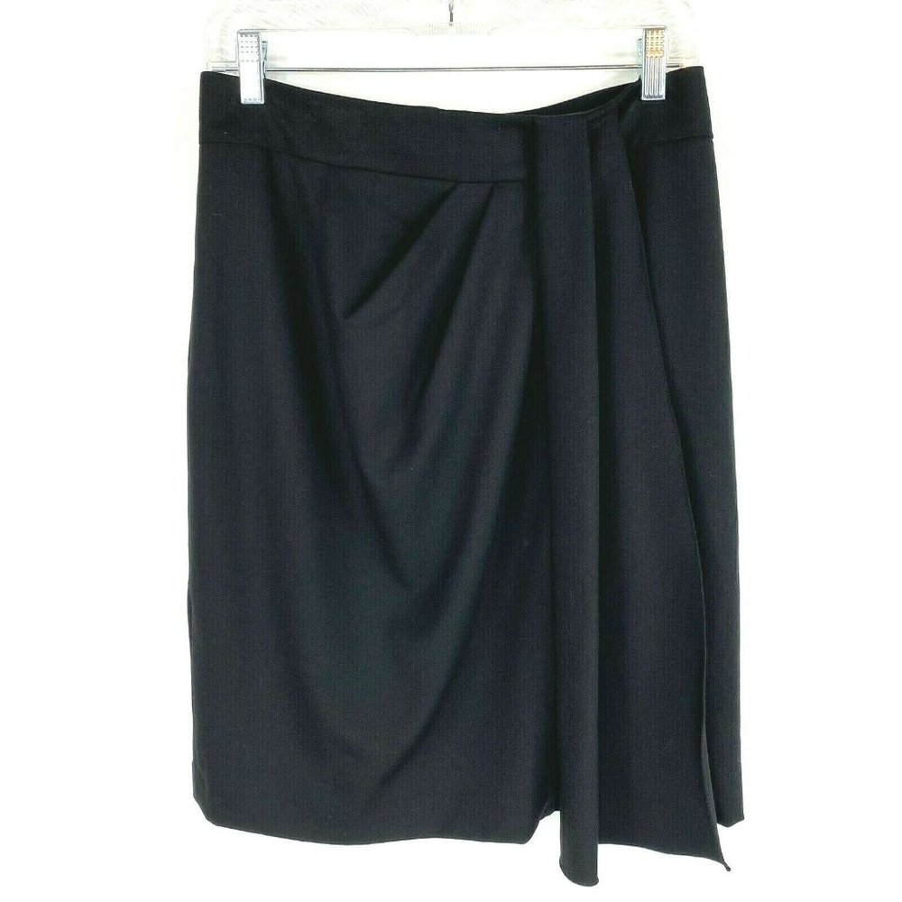 Tahari Skirt Size 10 Black Faux Wrap Lined‎ Business Career